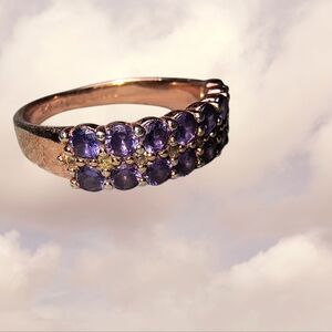 Bomb Party Rose Gold Finished Sterling Silver & Purple CZ Band Ring
